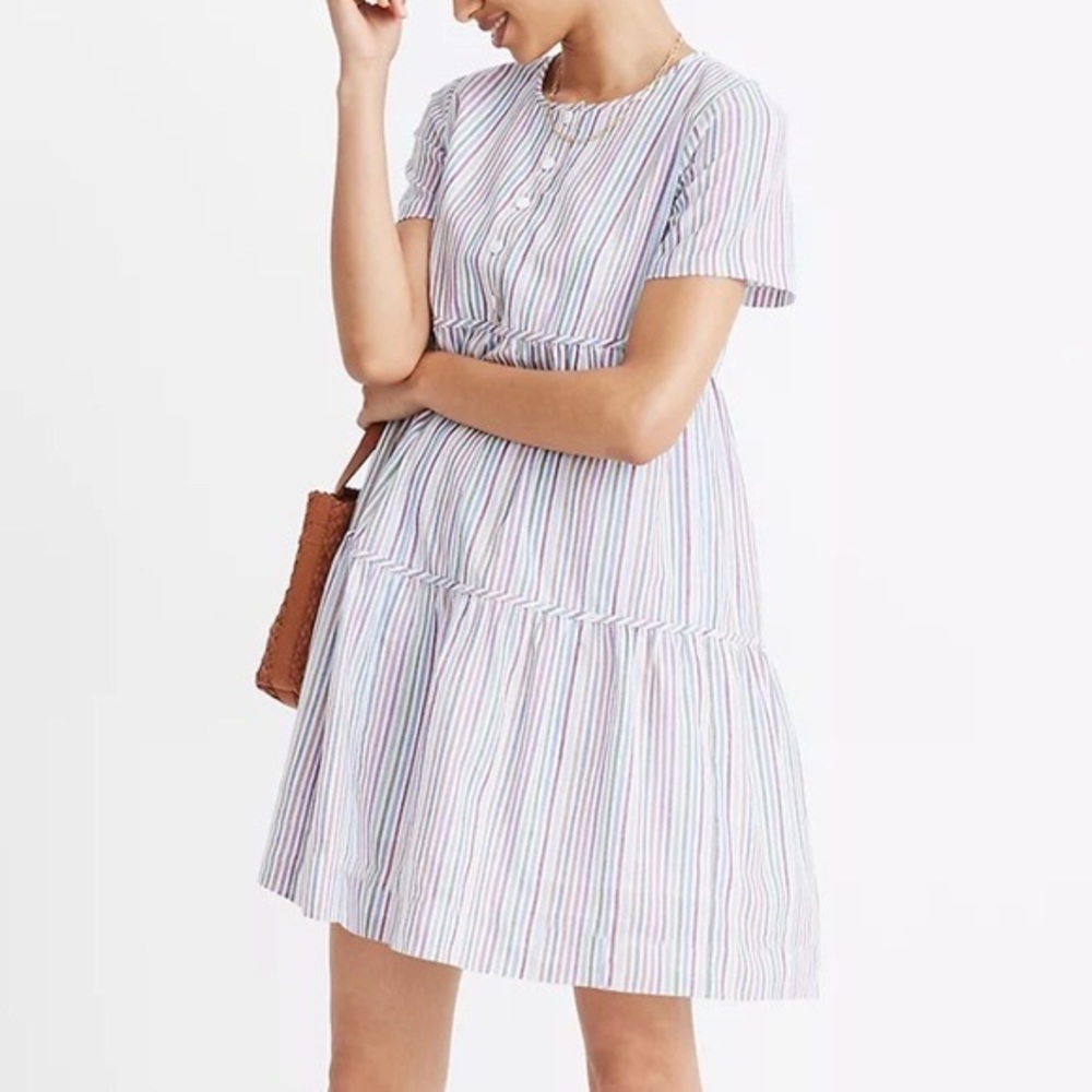 Madewell Rainbow Stripe Button Down Mini Dress (Small)